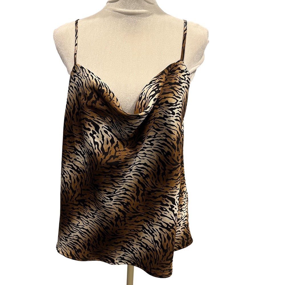 Revamped Animal Print‎ Draped Front Cowl Neck Camisole